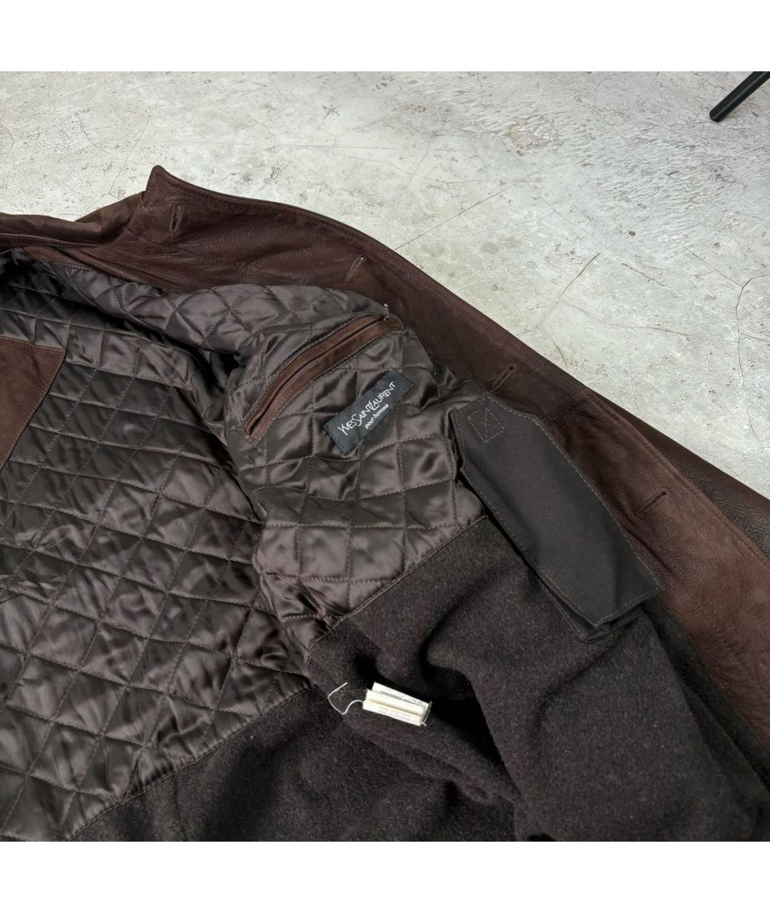 SAINT LAURENT Коричневый кожаный тренч / плащ, фото 6