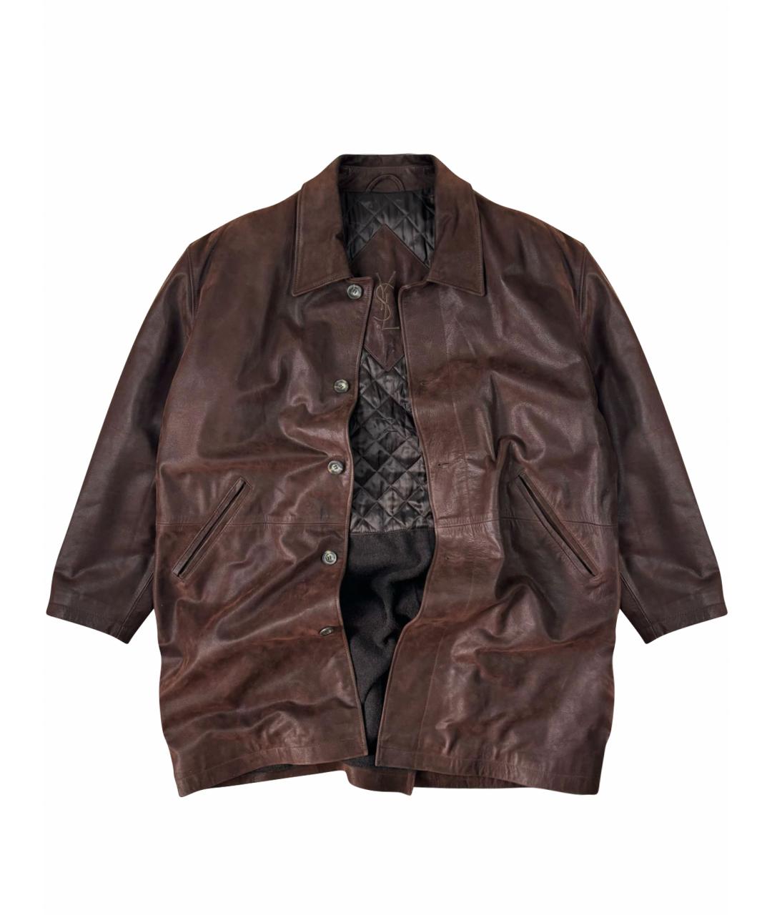 SAINT LAURENT Коричневый кожаный тренч / плащ, фото 1