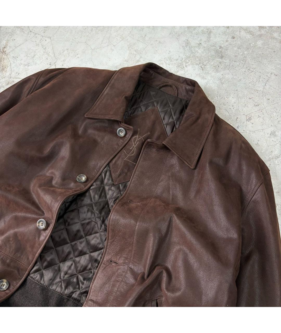 SAINT LAURENT Коричневый кожаный тренч / плащ, фото 2