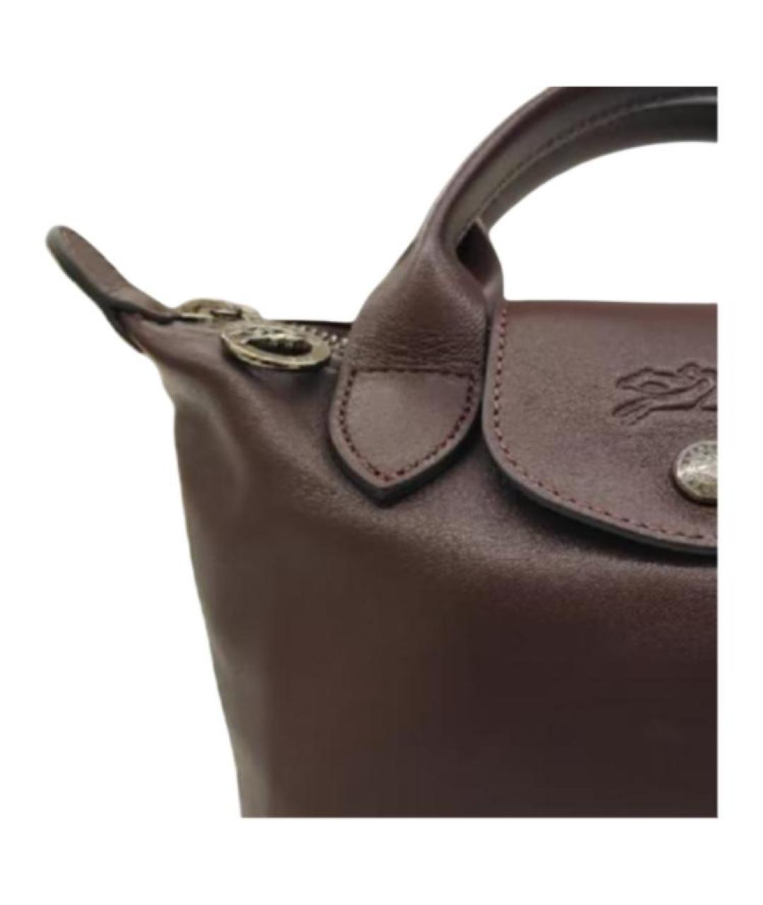 LONGCHAMP Коричневая кожаная сумка с короткими ручками, фото 3