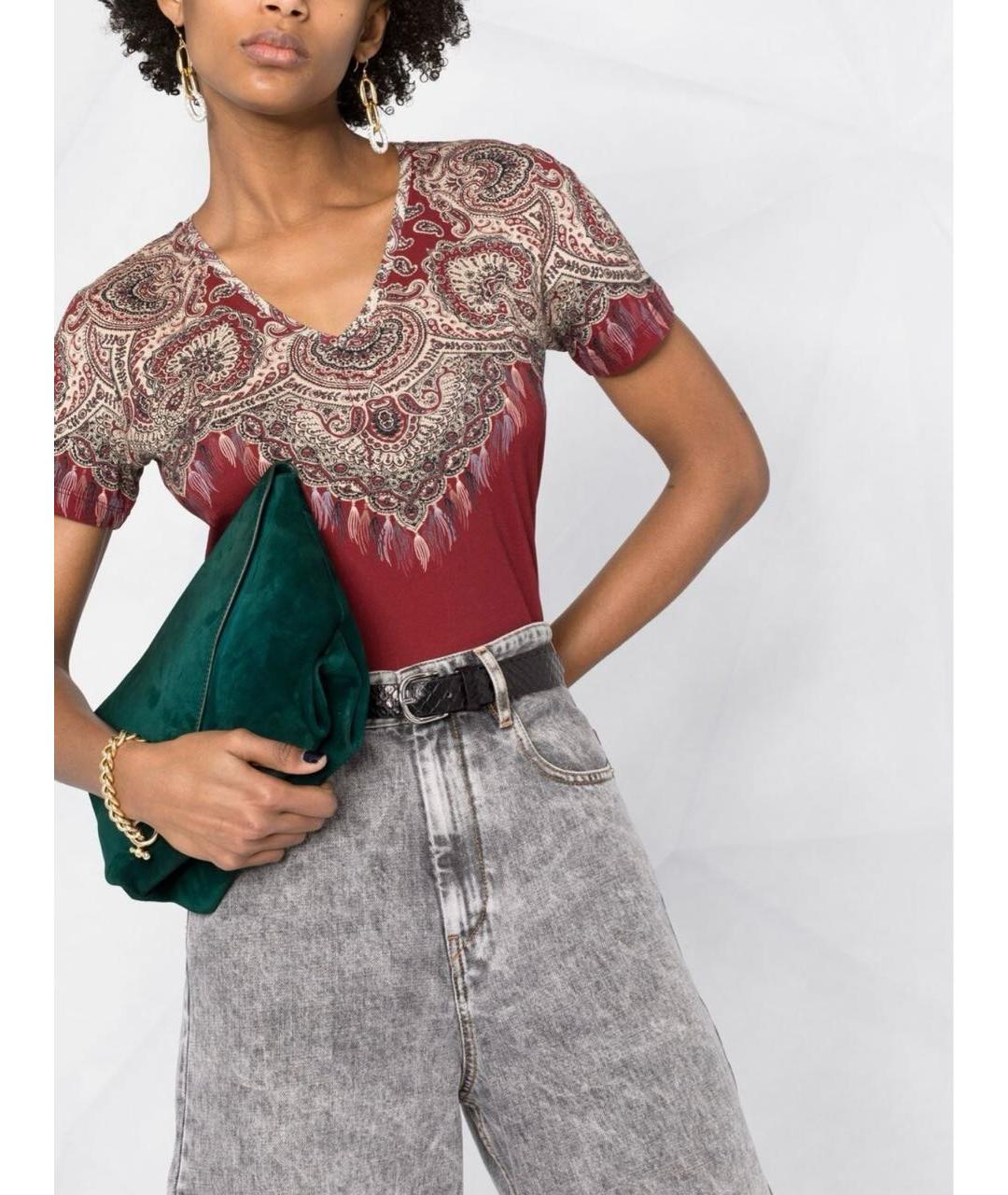 ETRO Бордовая хлопковая футболка, фото 3