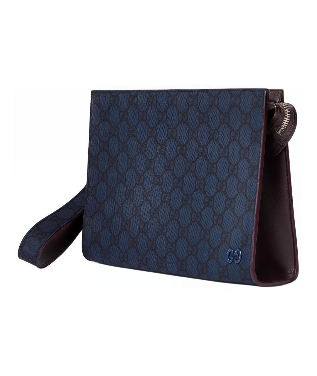 GUCCI Темно-синяя папка для документов из канвы, фото 2