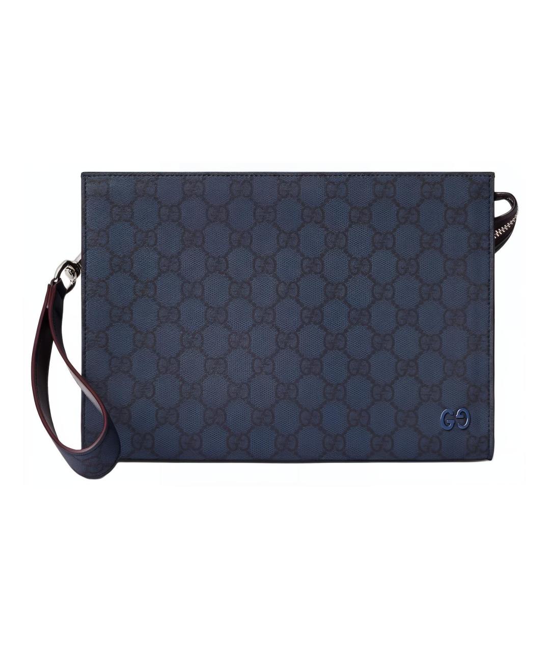 GUCCI Темно-синяя папка для документов из канвы, фото 1
