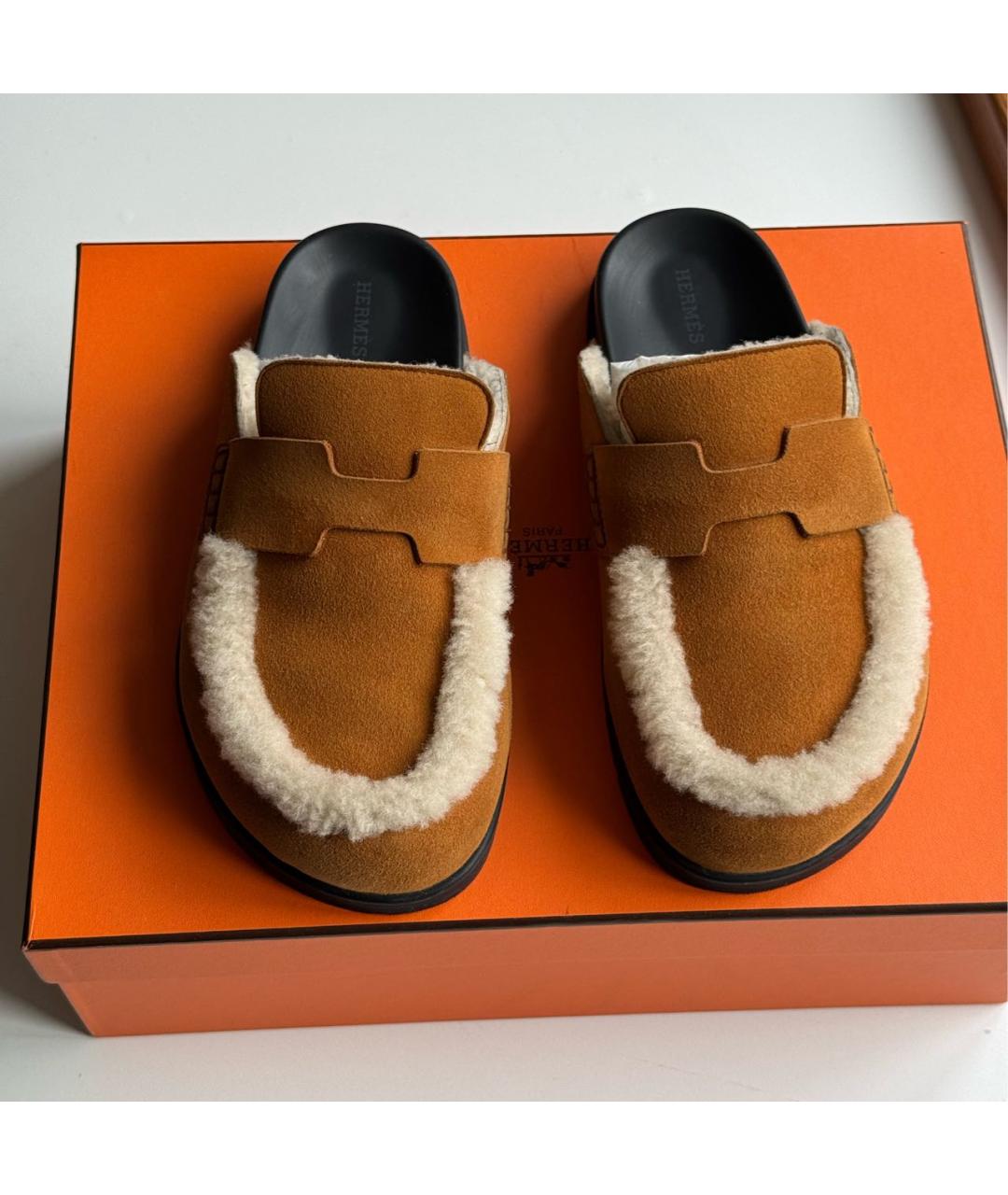 HERMES Коричневые замшевые мюли, фото 4