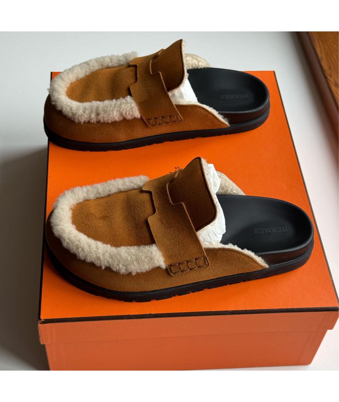 HERMES Коричневые замшевые мюли, фото 8