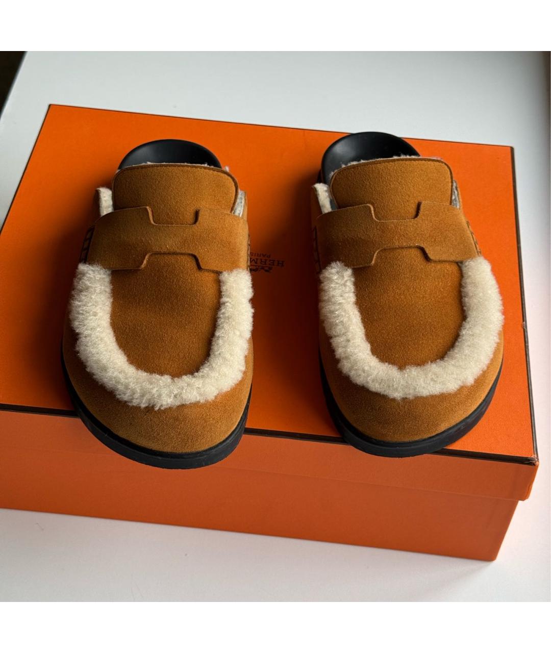 HERMES Коричневые замшевые мюли, фото 7