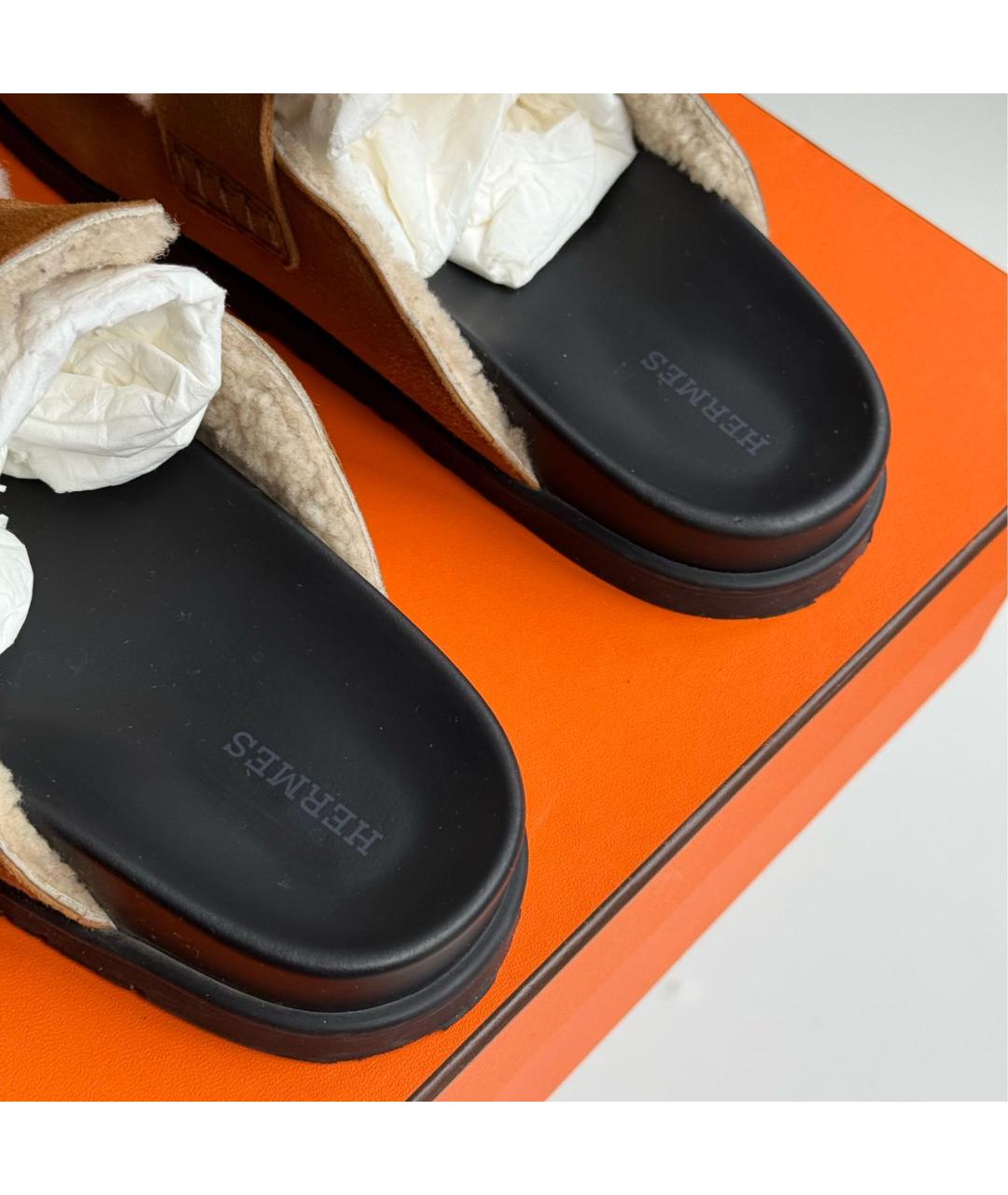 HERMES Коричневые замшевые мюли, фото 5