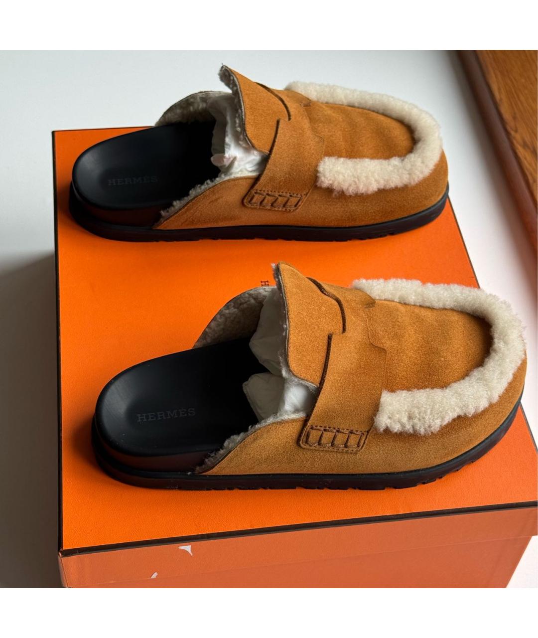 HERMES Коричневые замшевые мюли, фото 2