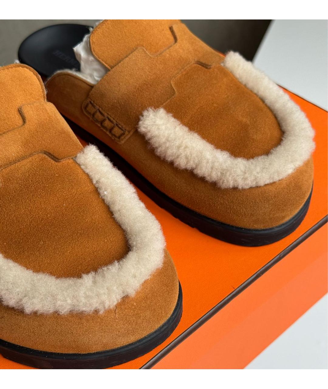 HERMES Коричневые замшевые мюли, фото 6