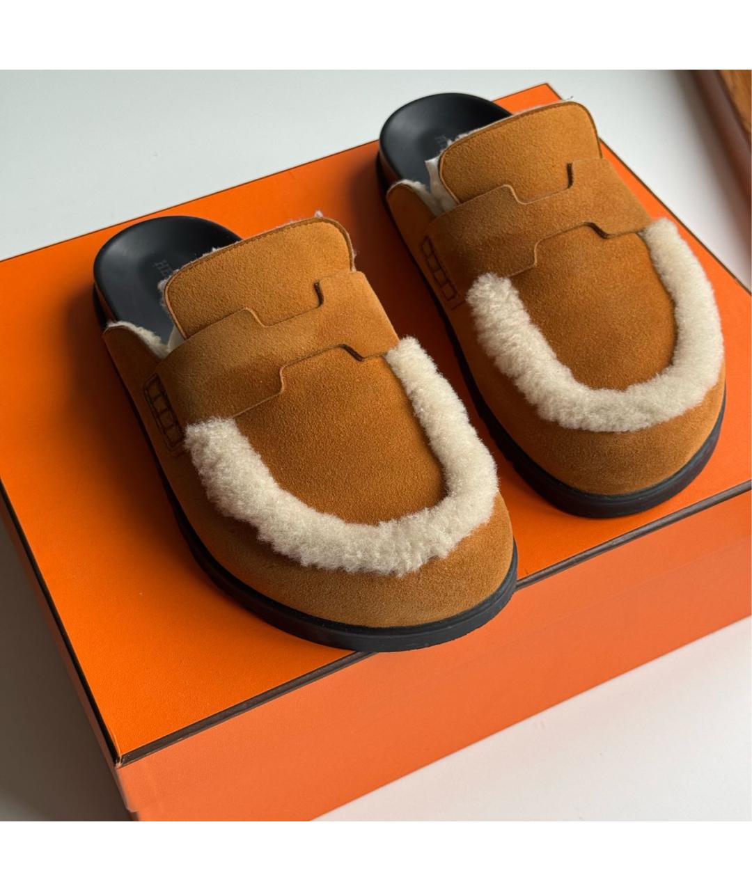 HERMES Коричневые замшевые мюли, фото 3