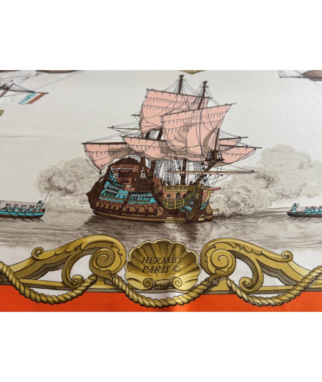 HERMES Оранжевый шелковый платок, фото 3