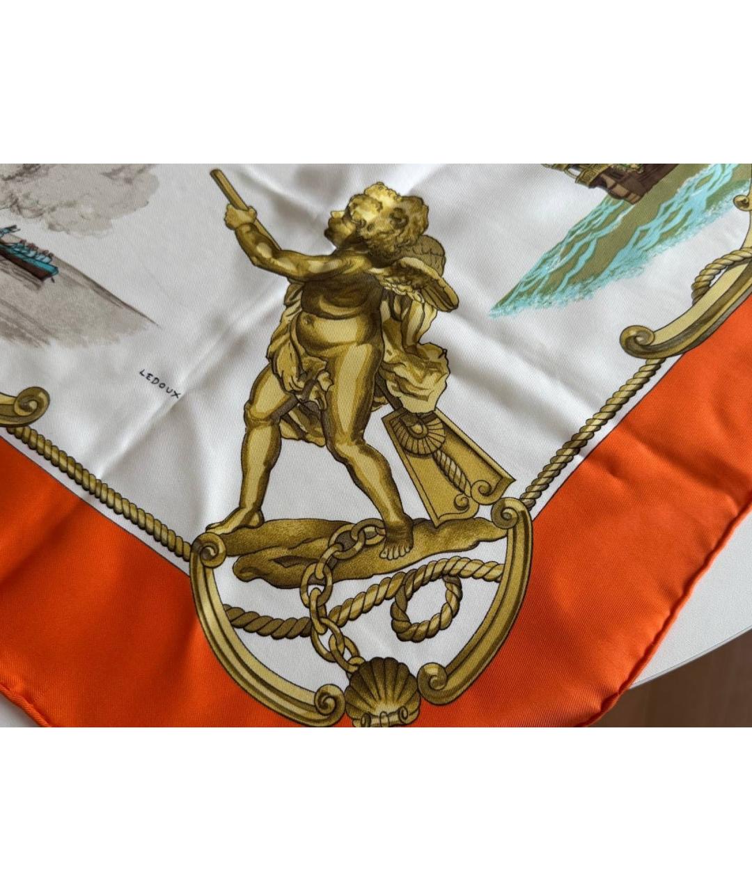 HERMES Оранжевый шелковый платок, фото 4