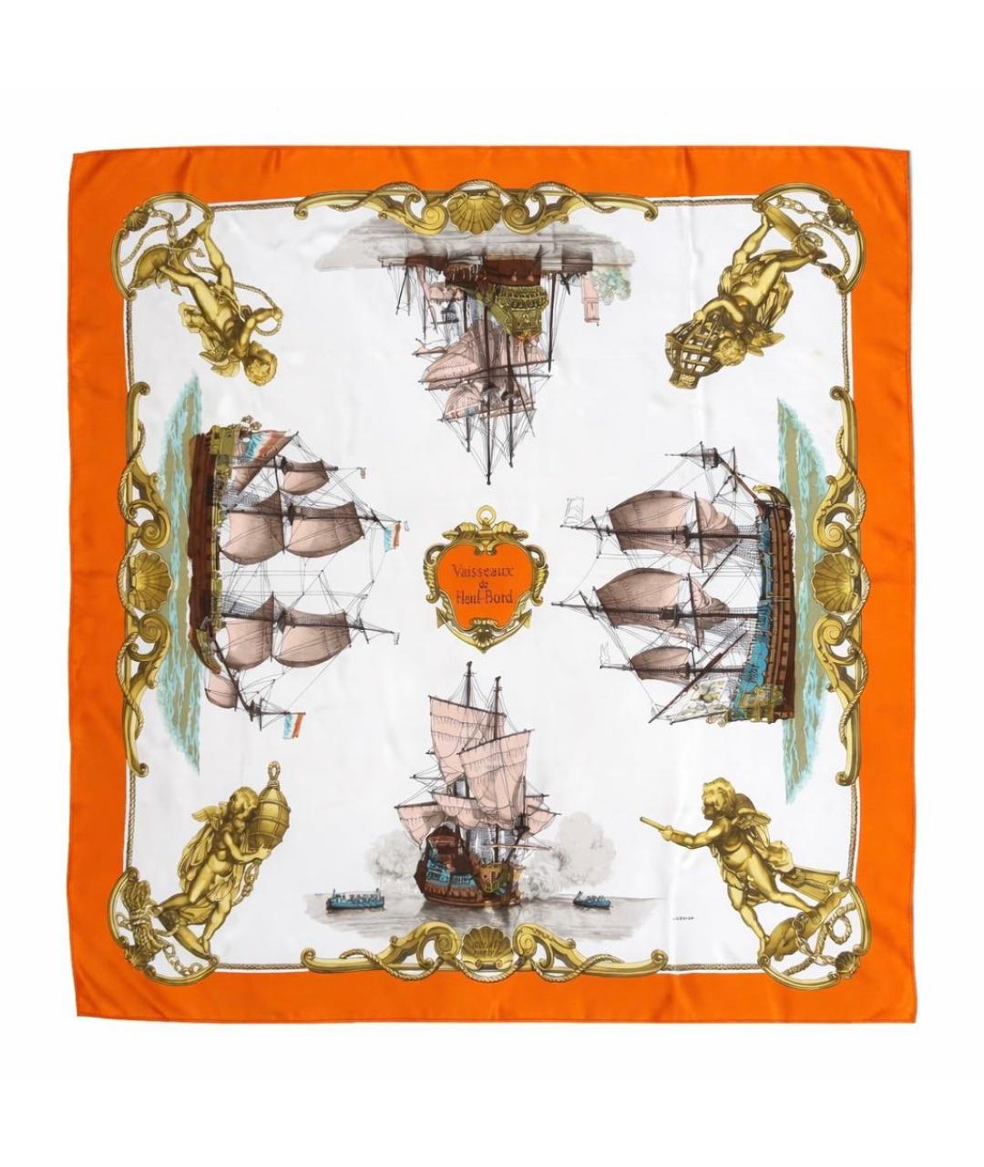 HERMES Оранжевый шелковый платок, фото 7