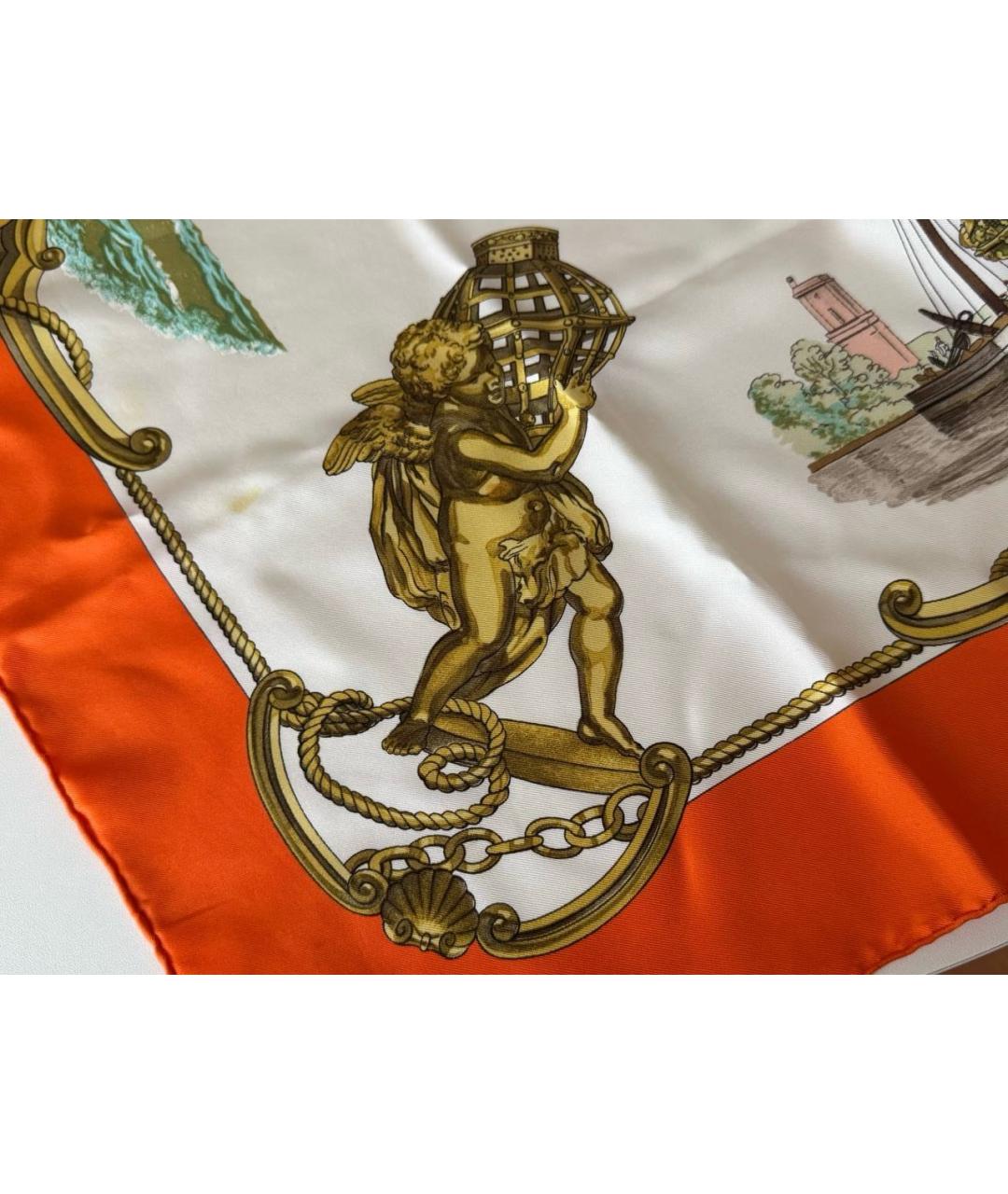 HERMES Оранжевый шелковый платок, фото 5