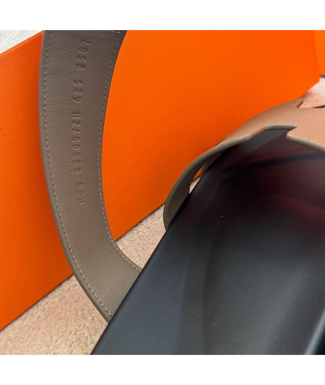 HERMES Коричневые кожаные шлепанцы, фото 7