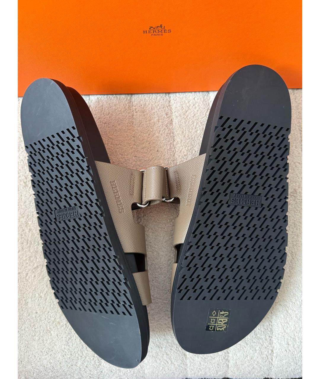 HERMES Коричневые кожаные шлепанцы, фото 4