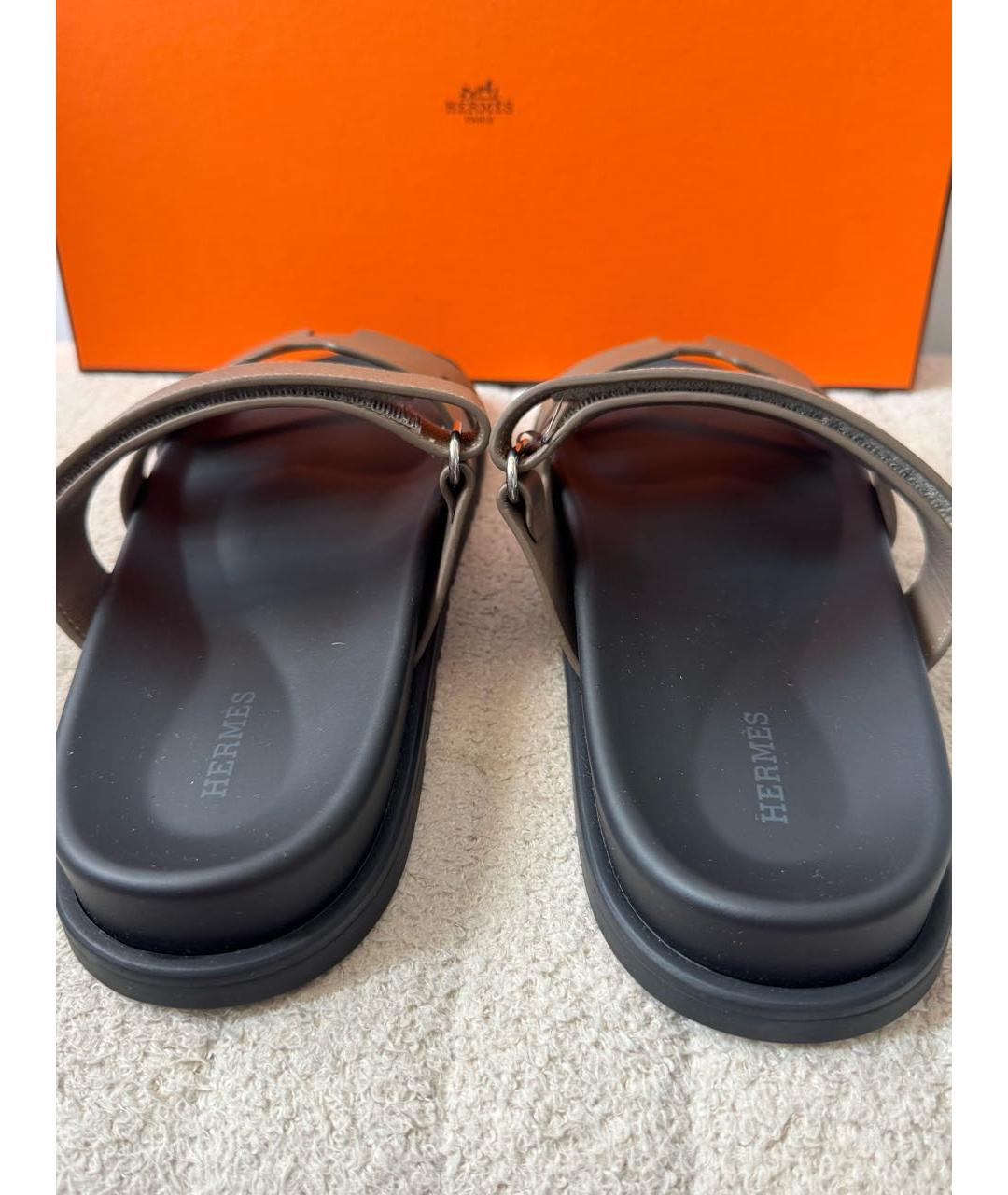 HERMES Коричневые кожаные шлепанцы, фото 2