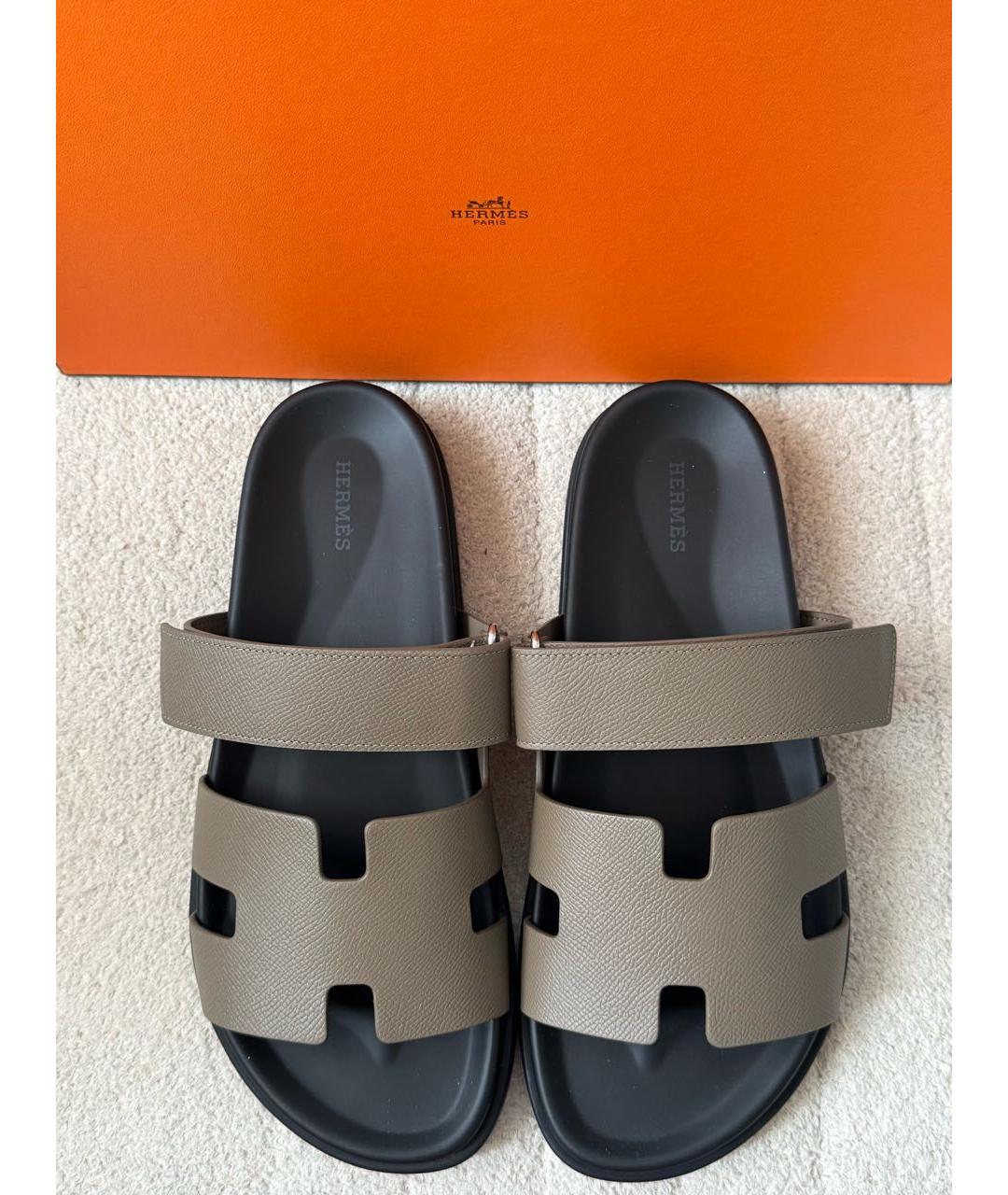 HERMES Коричневые кожаные шлепанцы, фото 8