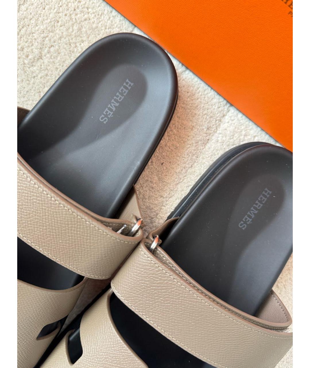 HERMES Коричневые кожаные шлепанцы, фото 5