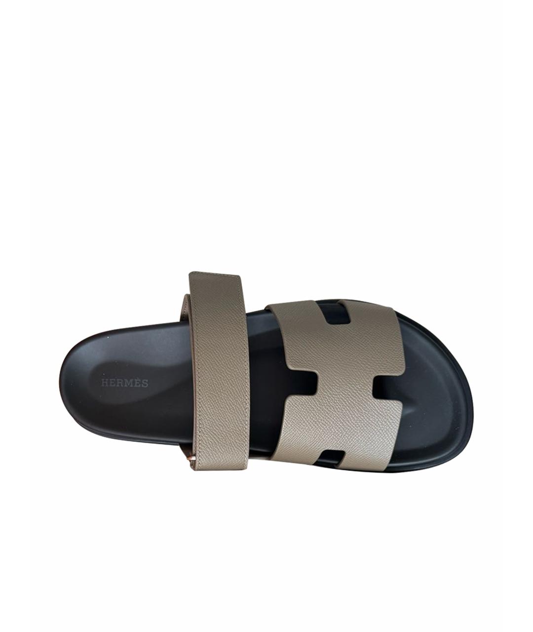 HERMES Коричневые кожаные шлепанцы, фото 1