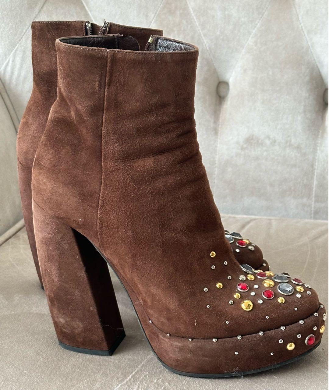 PRADA Коричневые замшевые ботильоны, фото 7