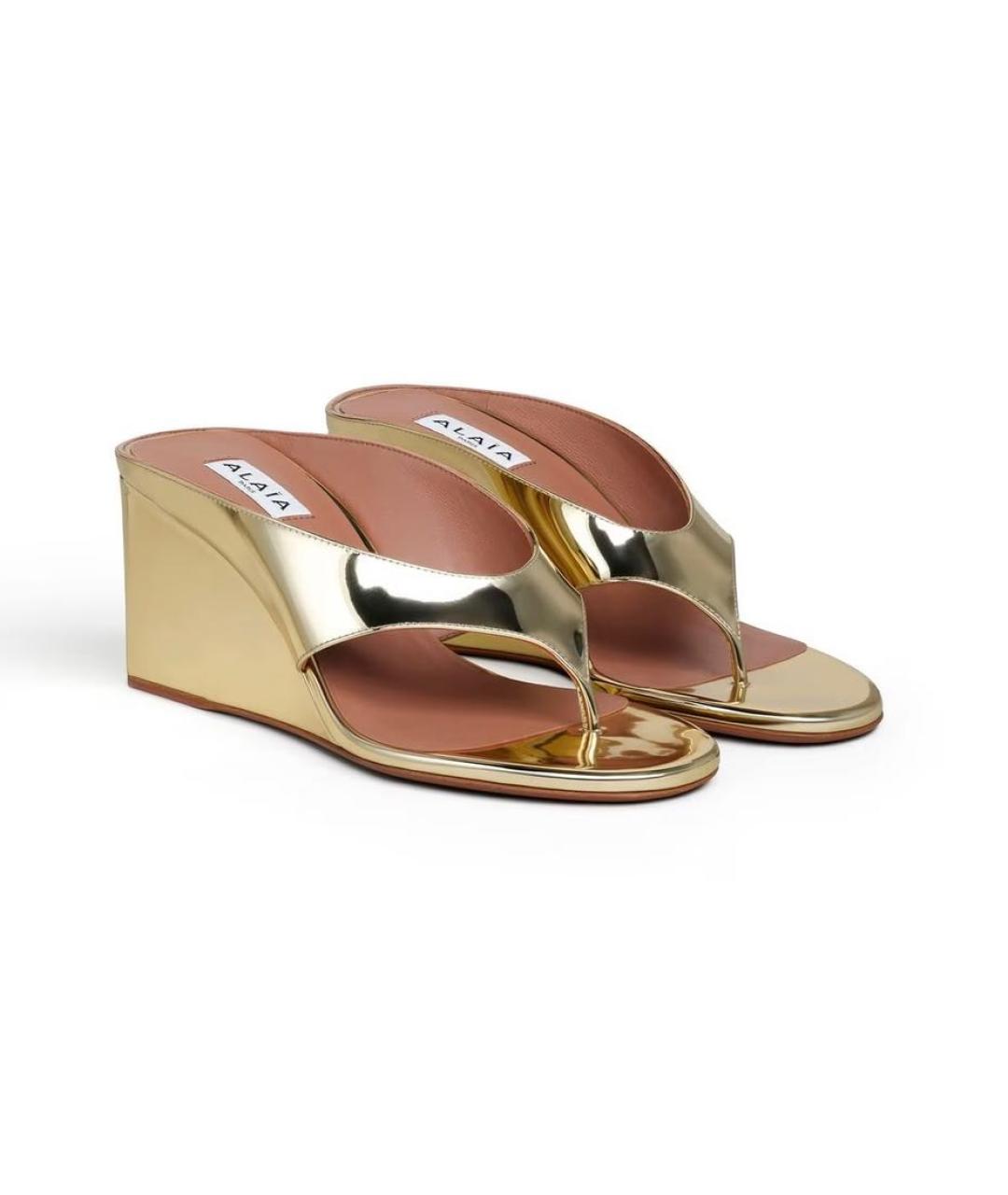 ALAIA Золотые кожаные мюли, фото 2
