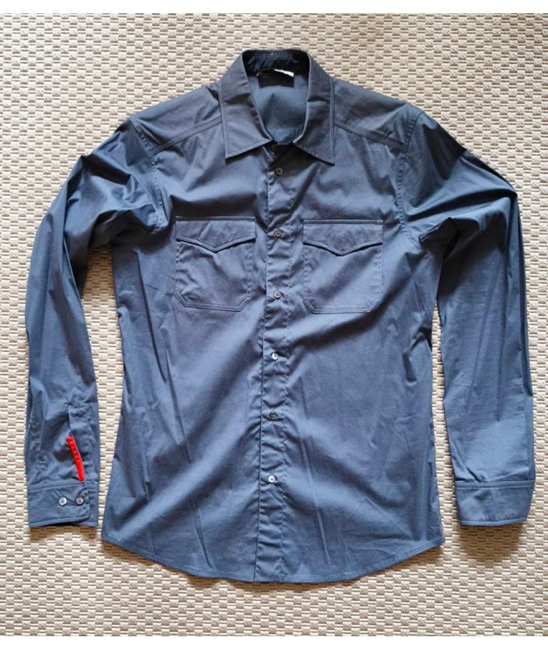 PRADA Темно-синяя хлопко-полиэстеровая кэжуал рубашка, фото 6