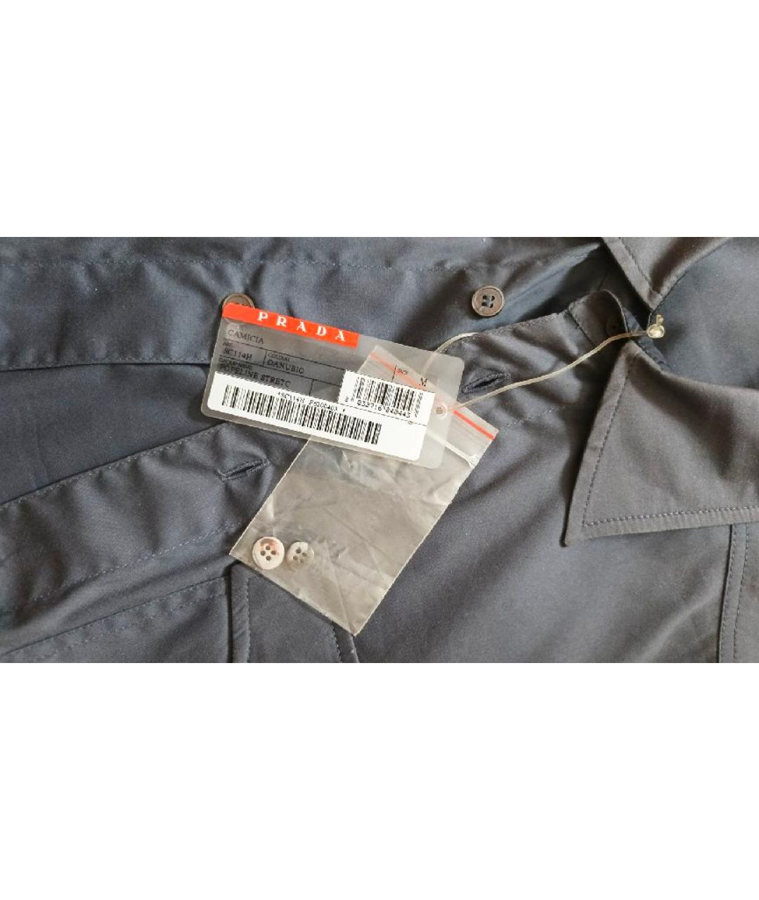 PRADA Темно-синяя хлопко-полиэстеровая кэжуал рубашка, фото 3