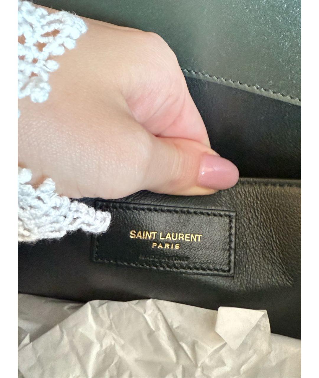 SAINT LAURENT Хаки кожаная сумка с короткими ручками, фото 6