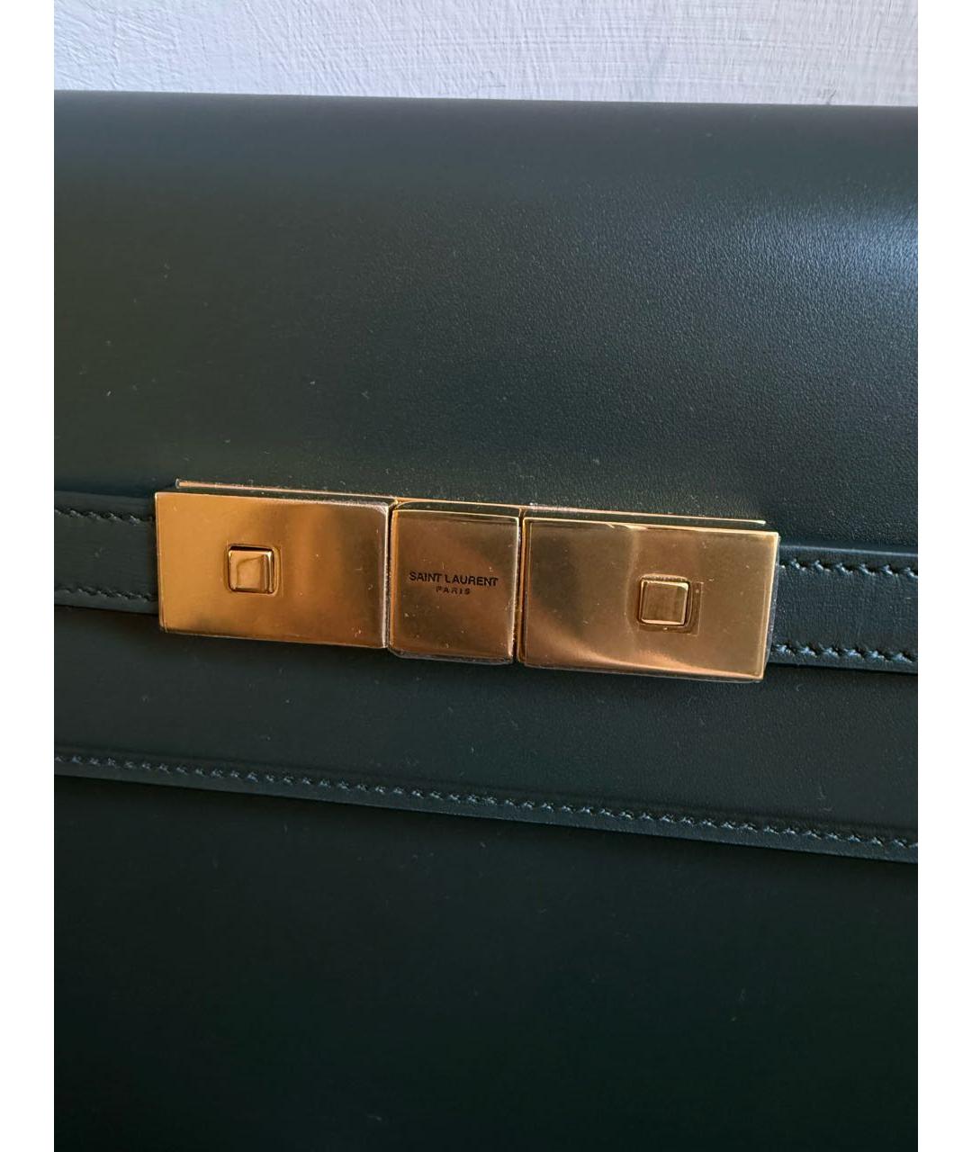 SAINT LAURENT Хаки кожаная сумка с короткими ручками, фото 7