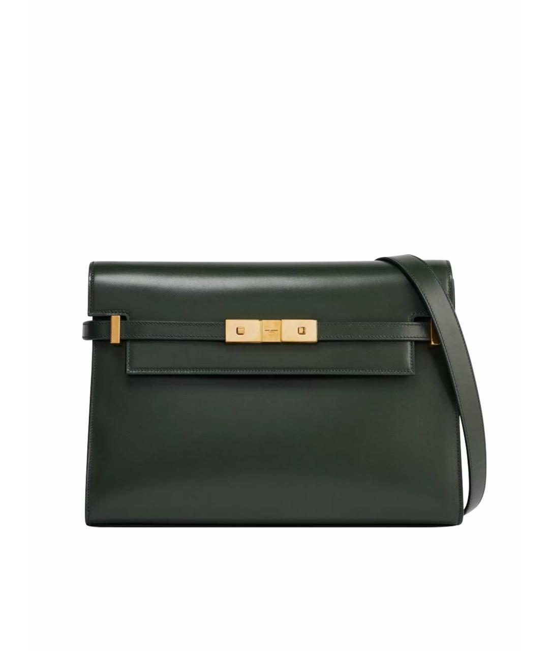 SAINT LAURENT Хаки кожаная сумка с короткими ручками, фото 1