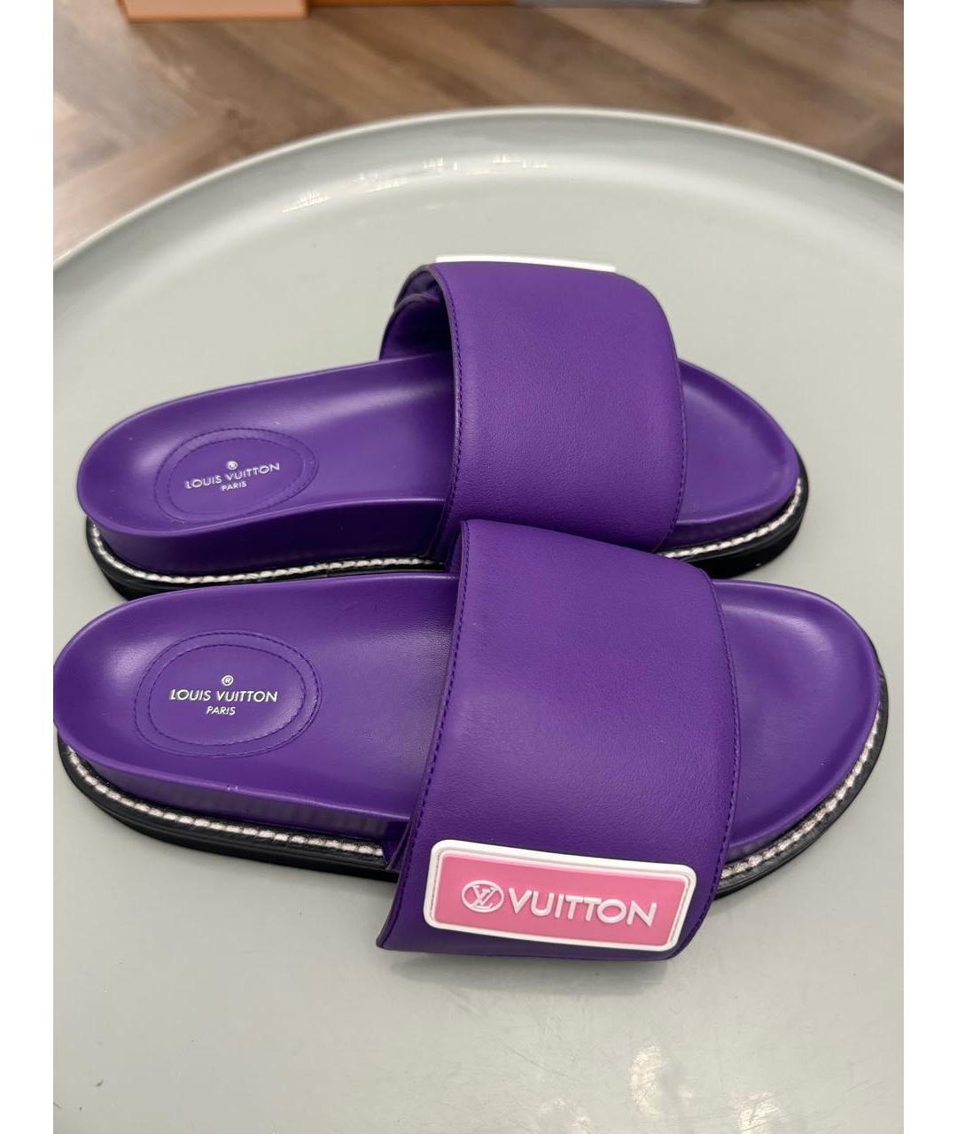 LOUIS VUITTON Фиолетовые кожаные шлепанцы, фото 3