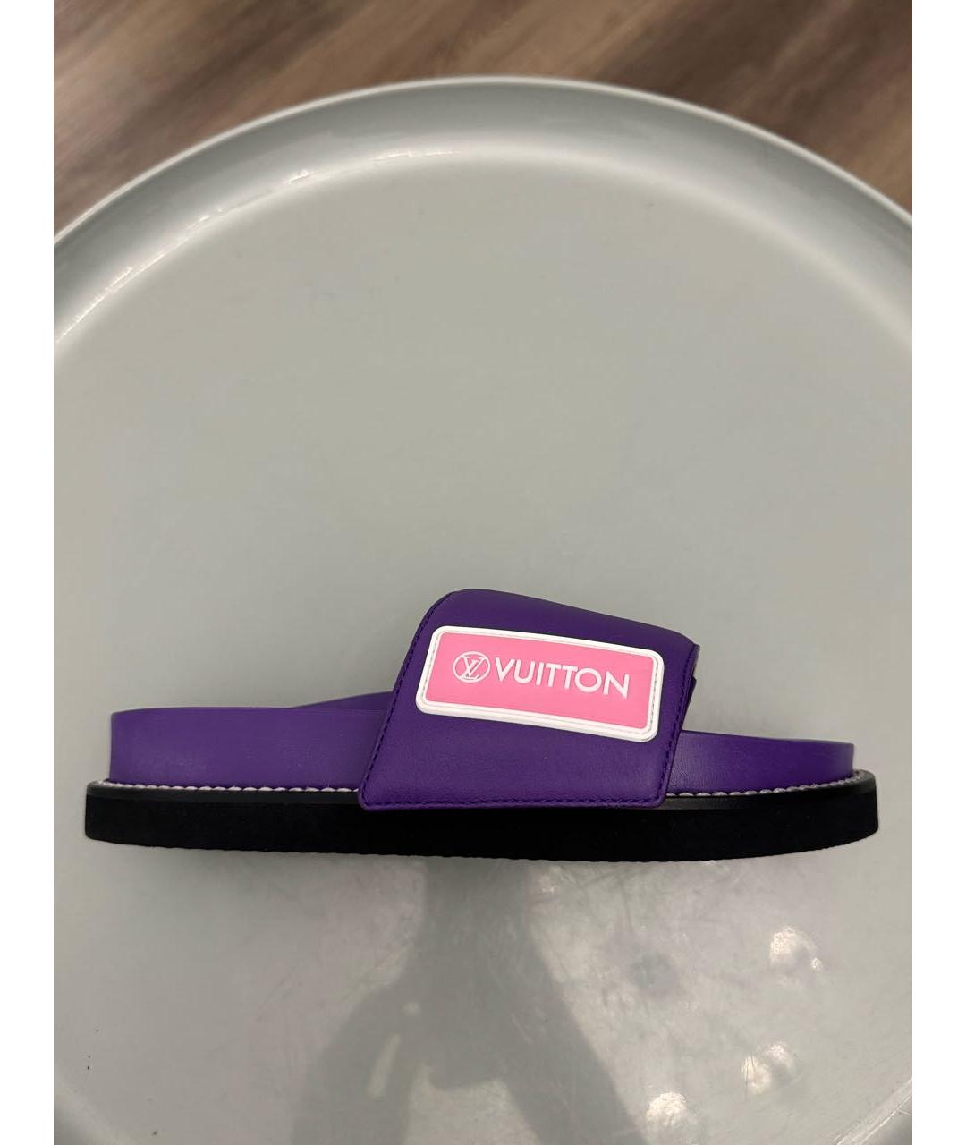 LOUIS VUITTON Фиолетовые кожаные шлепанцы, фото 6