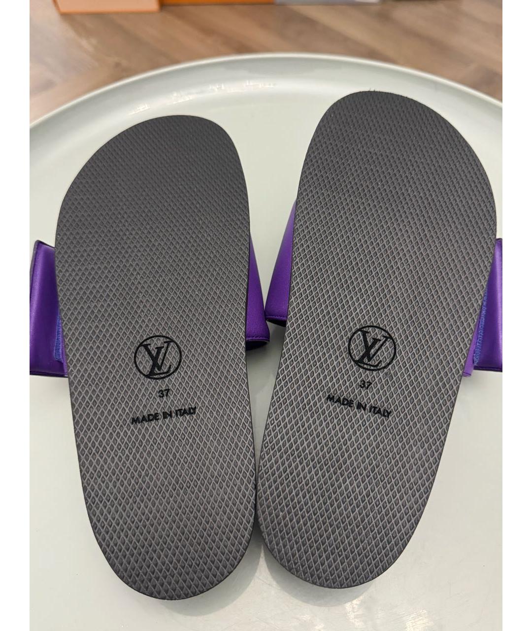 LOUIS VUITTON Фиолетовые кожаные шлепанцы, фото 5