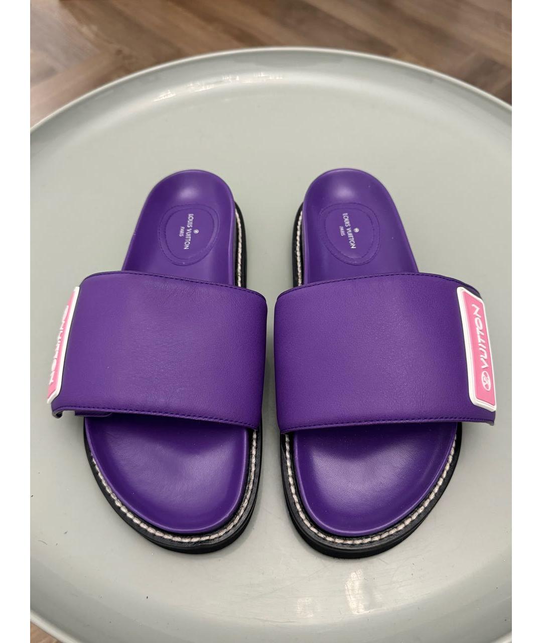 LOUIS VUITTON Фиолетовые кожаные шлепанцы, фото 2