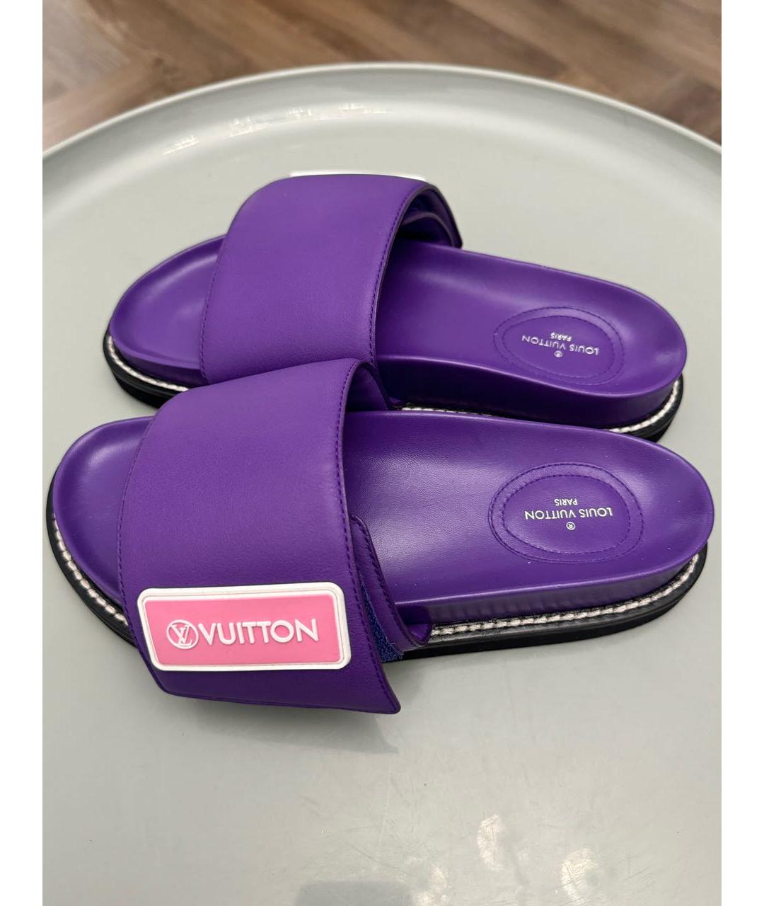 LOUIS VUITTON Фиолетовые кожаные шлепанцы, фото 4