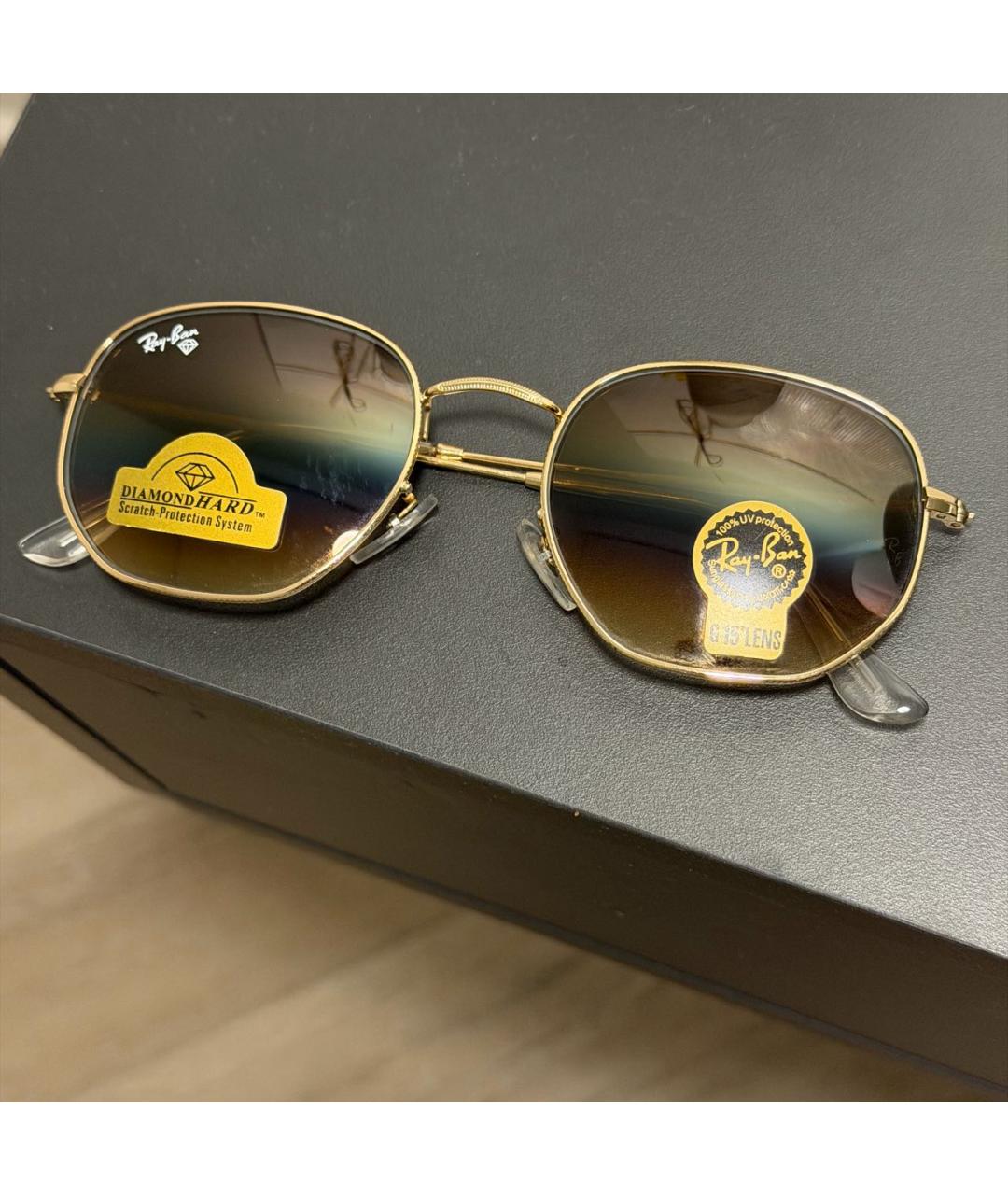 RAY BAN Коричневые металлические солнцезащитные очки, фото 6