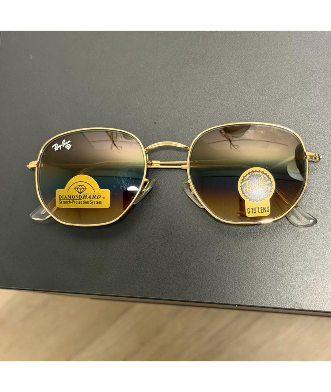 RAY BAN Коричневые металлические солнцезащитные очки, фото 3