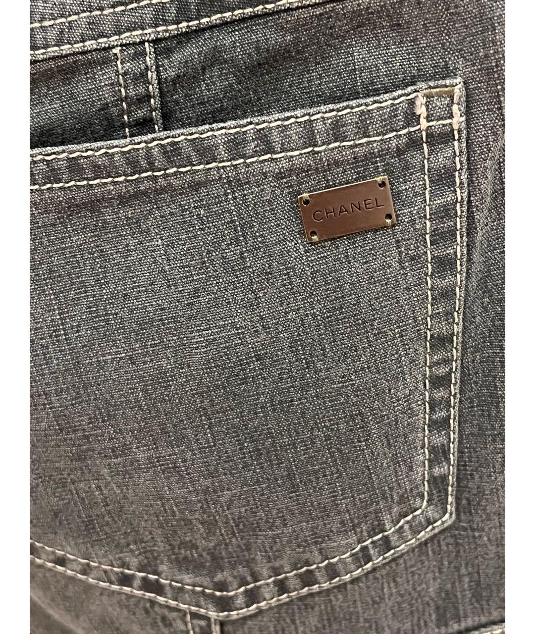CHANEL Серые хлопко-эластановые джинсы клеш, фото 4