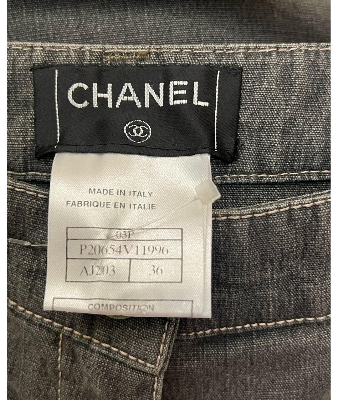 CHANEL Серые хлопко-эластановые джинсы клеш, фото 3