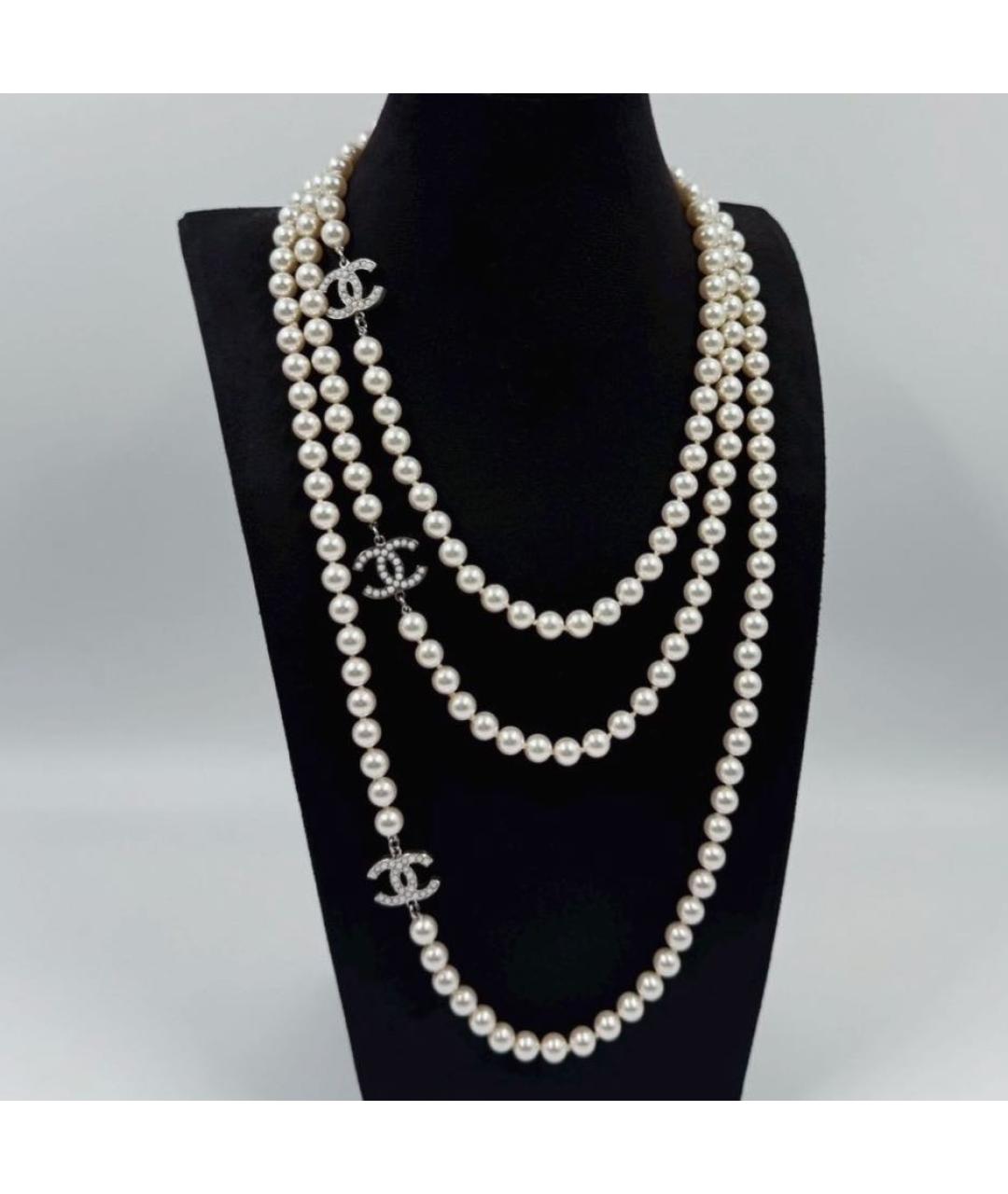 CHANEL Белое жемчужное колье, фото 3