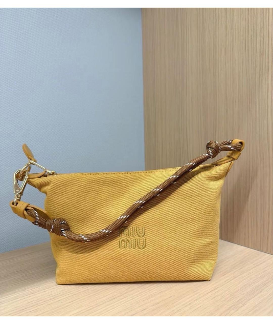 MIU MIU Желтая тканевая сумка через плечо, фото 6