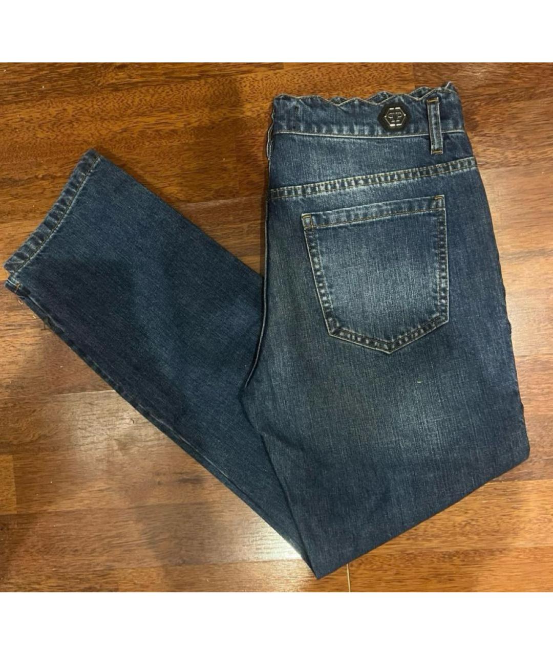 PHILIPP PLEIN Синие хлопко-эластановые прямые джинсы, фото 8