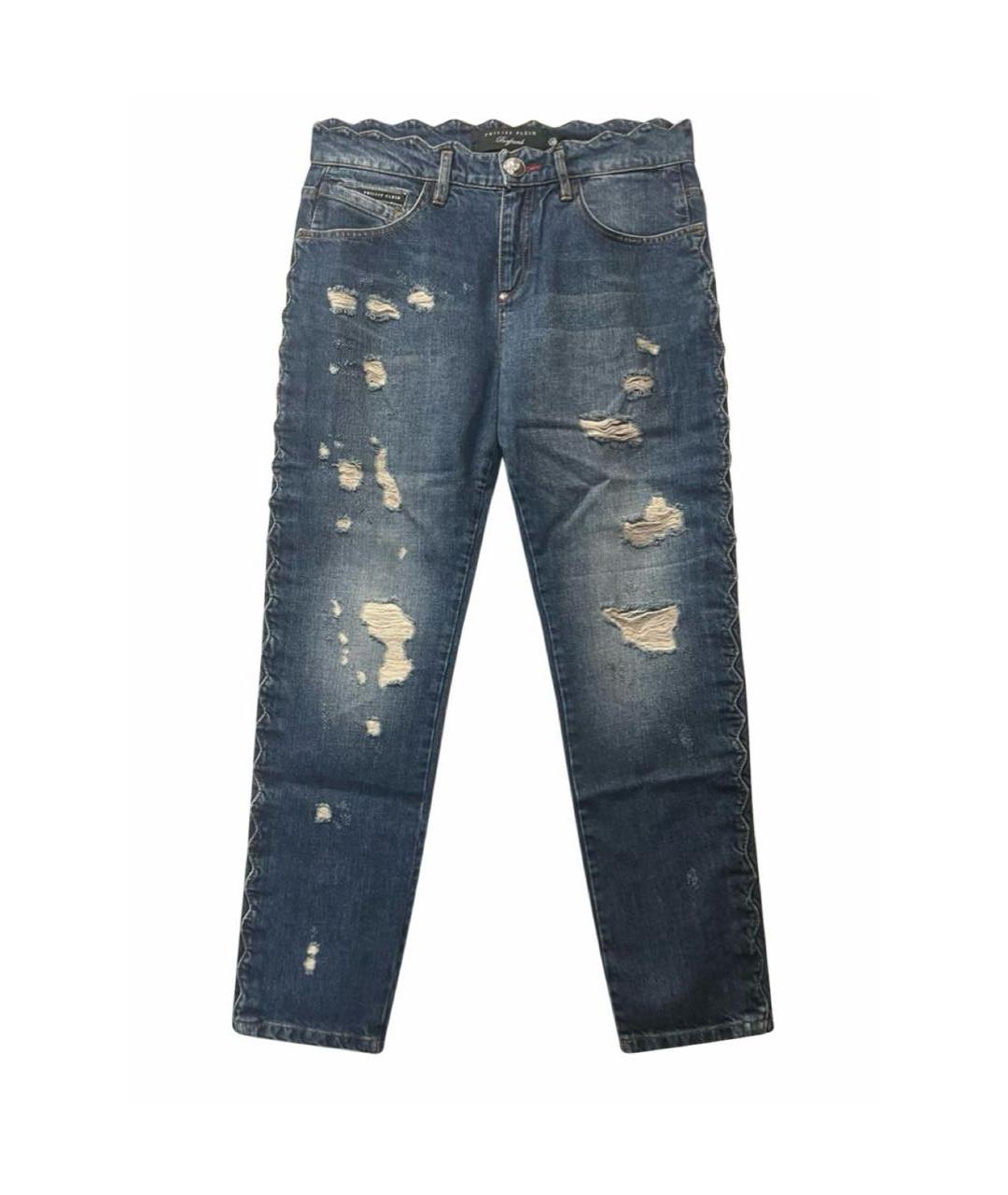 PHILIPP PLEIN Синие хлопко-эластановые прямые джинсы, фото 9