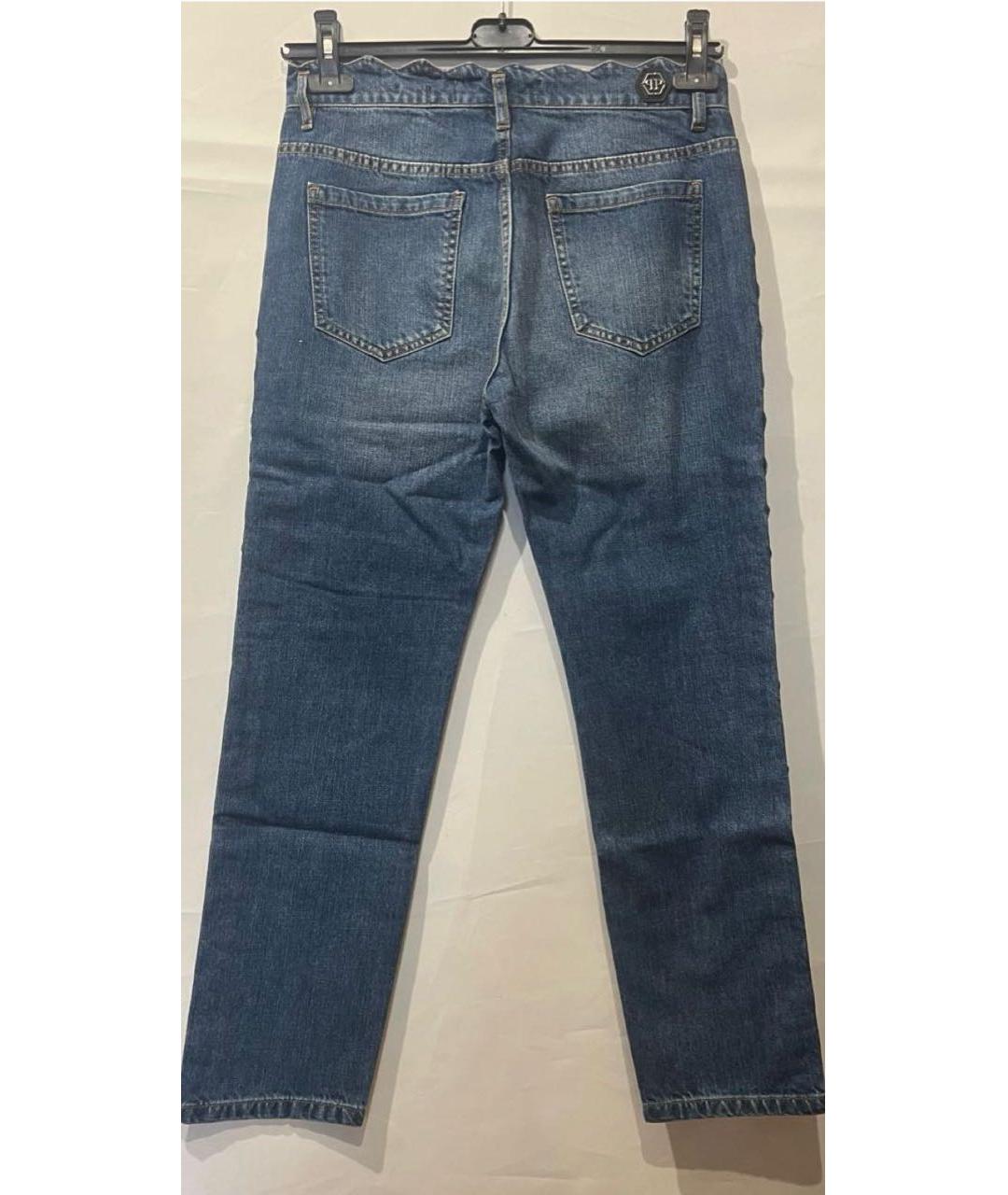 PHILIPP PLEIN Синие хлопко-эластановые прямые джинсы, фото 3