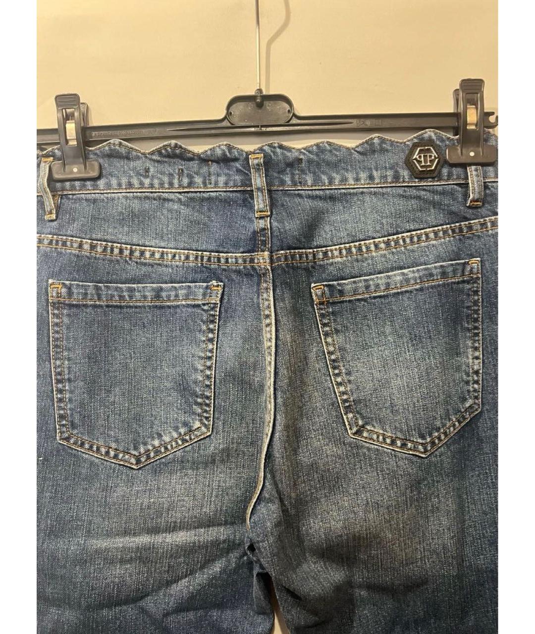 PHILIPP PLEIN Синие хлопко-эластановые прямые джинсы, фото 6