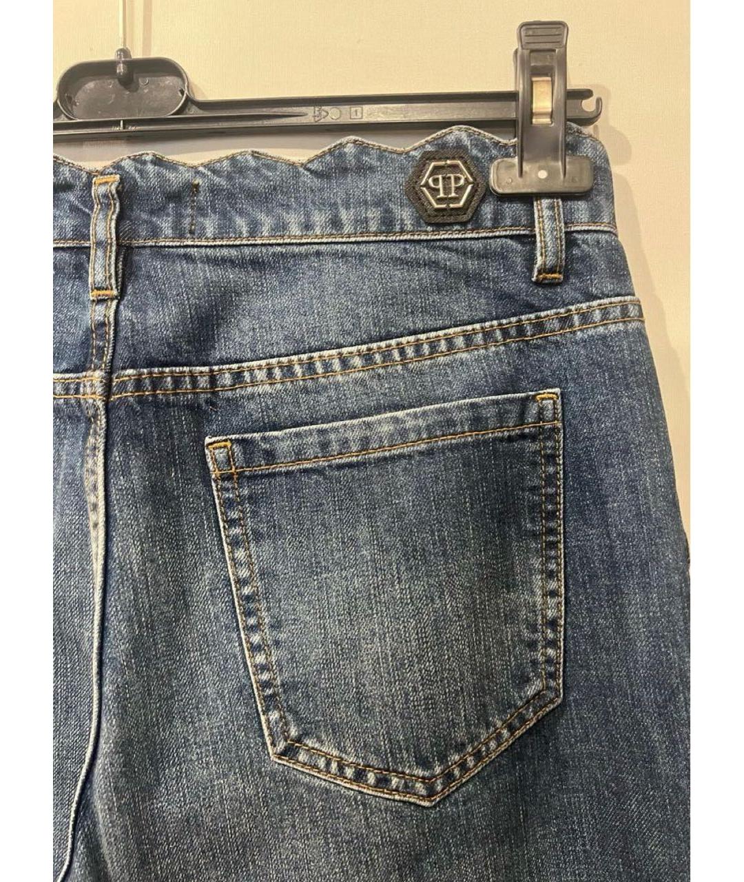 PHILIPP PLEIN Синие хлопко-эластановые прямые джинсы, фото 7