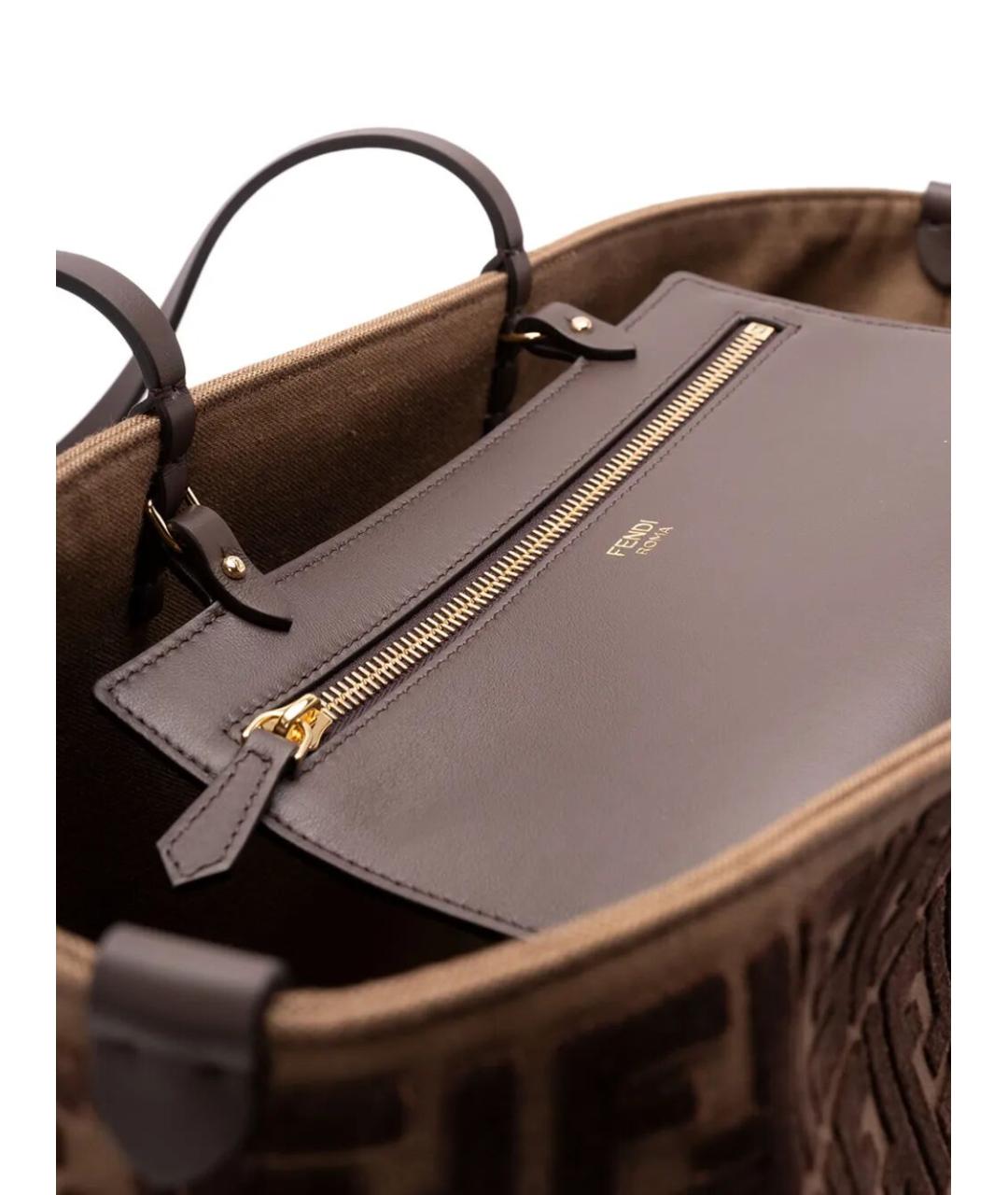 FENDI Коричневая жаккардовая сумка тоут, фото 5
