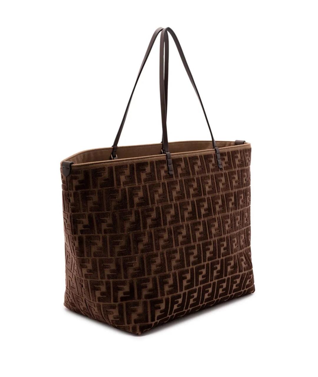 FENDI Коричневая жаккардовая сумка тоут, фото 3