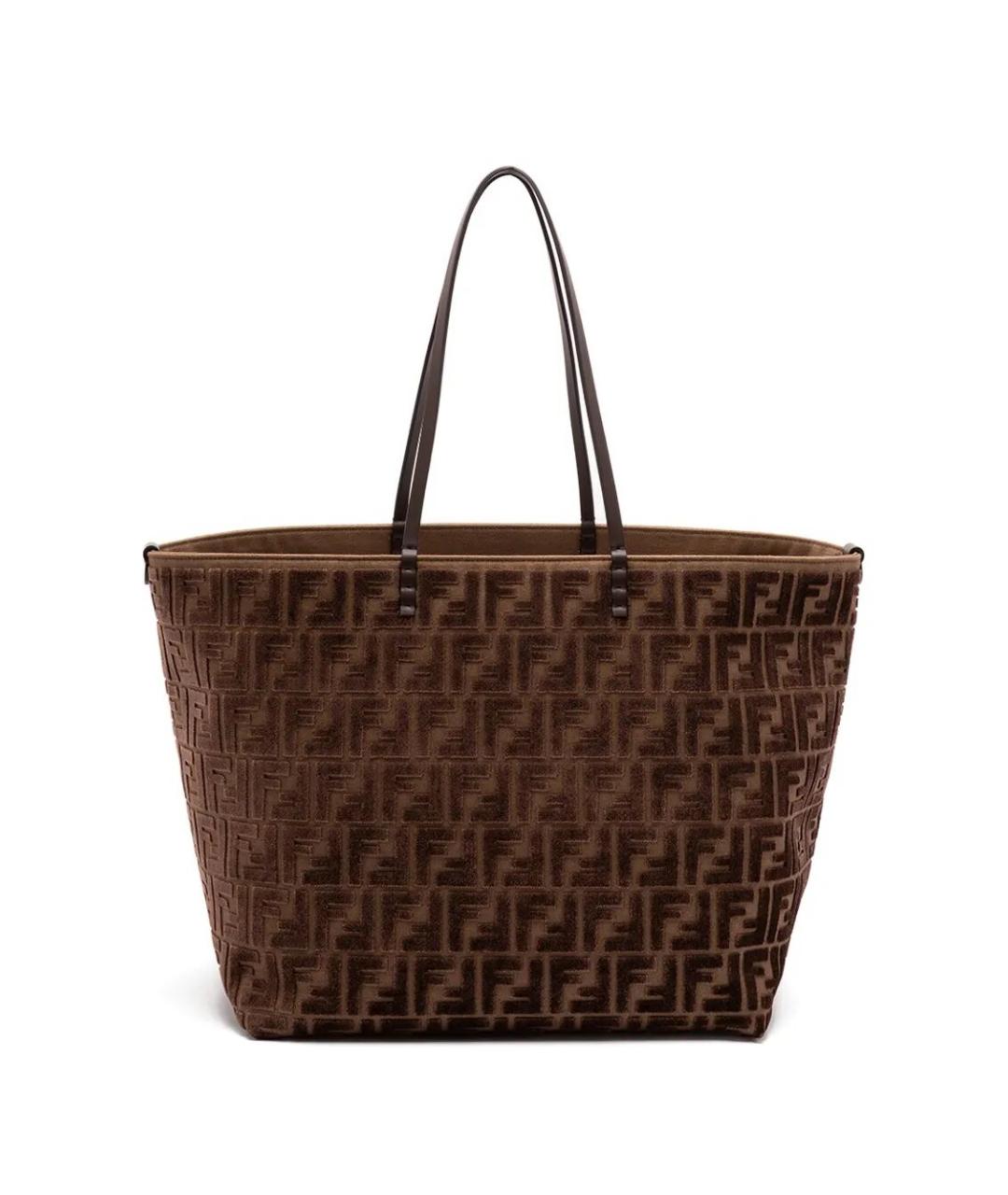 FENDI Коричневая жаккардовая сумка тоут, фото 2